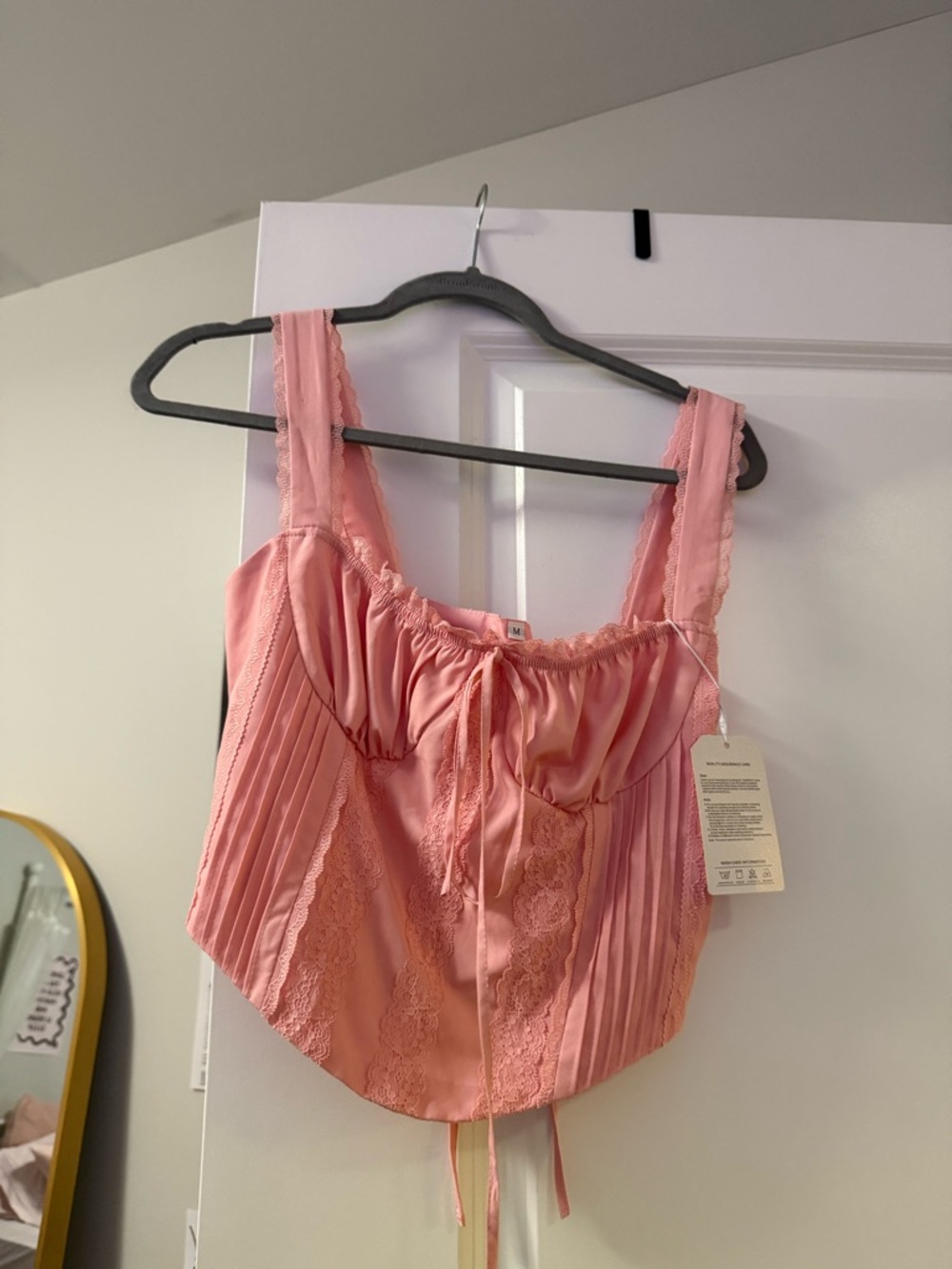 Pink Satin Lace Corset Crop Top